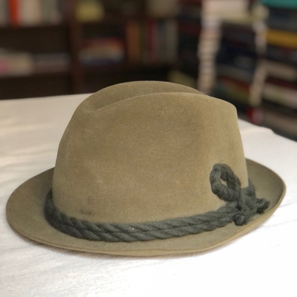 Vintage Green Bavarian Fedora Rope Suppless de Lux 50's Felted Wool size 57|7